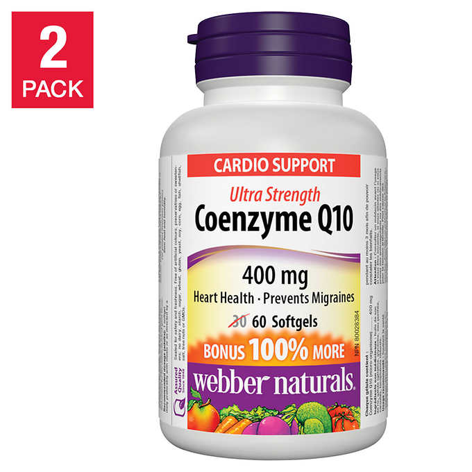 webber naturals 400mg Coenzyme Q10 Softgels, 60-count, 2-pack伟博天然400毫克辅酶Q10胶囊 60粒x2包装