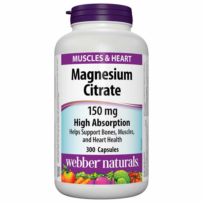 webber naturals Magnesium Citrate 150 mg – 300 Capsules 柠檬酸镁片 300粒
