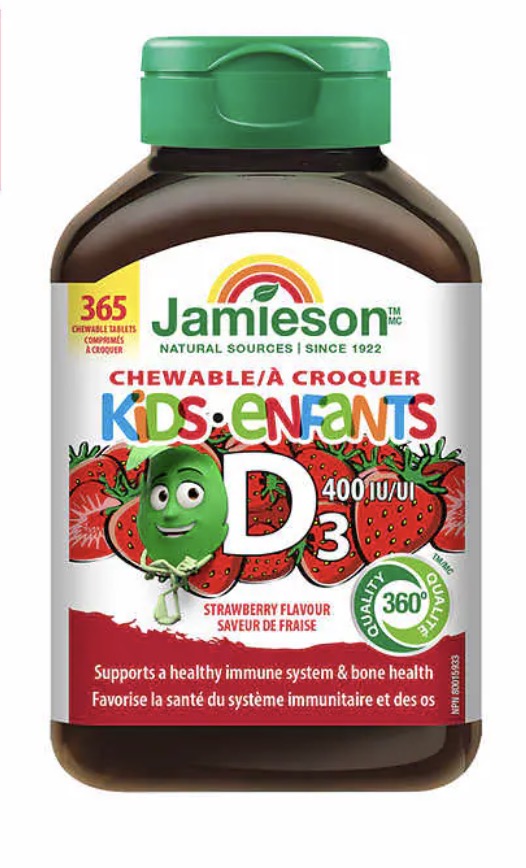 Jamieson Kids Chewable Vitamin D3 400 IU, 365 Tablets 健美生儿童维生素D3 400IU 365粒