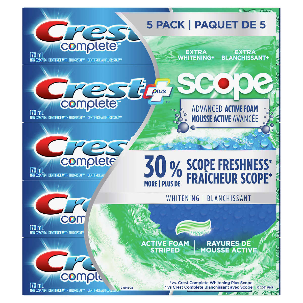 Crest Complete Plus Scope Advanced Active Foam Toothpaste 佳洁士全效牙膏 5 x 170 mL