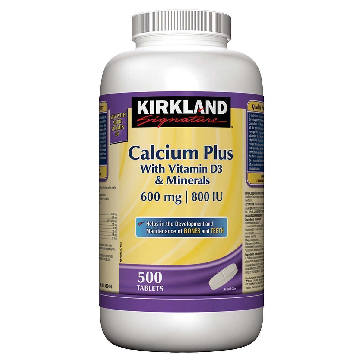 Kirkland Signature Calcium Plus 钙片 含维生素 D3 和矿物质 600 毫克 | 800 IU – 500 片