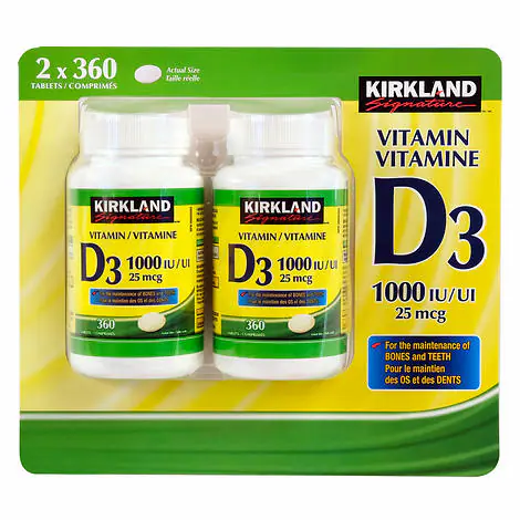 柯克兰维生素D3 Kirkland Signature Vitamin D3 1,000 IU, 2 x 360 Tablets
