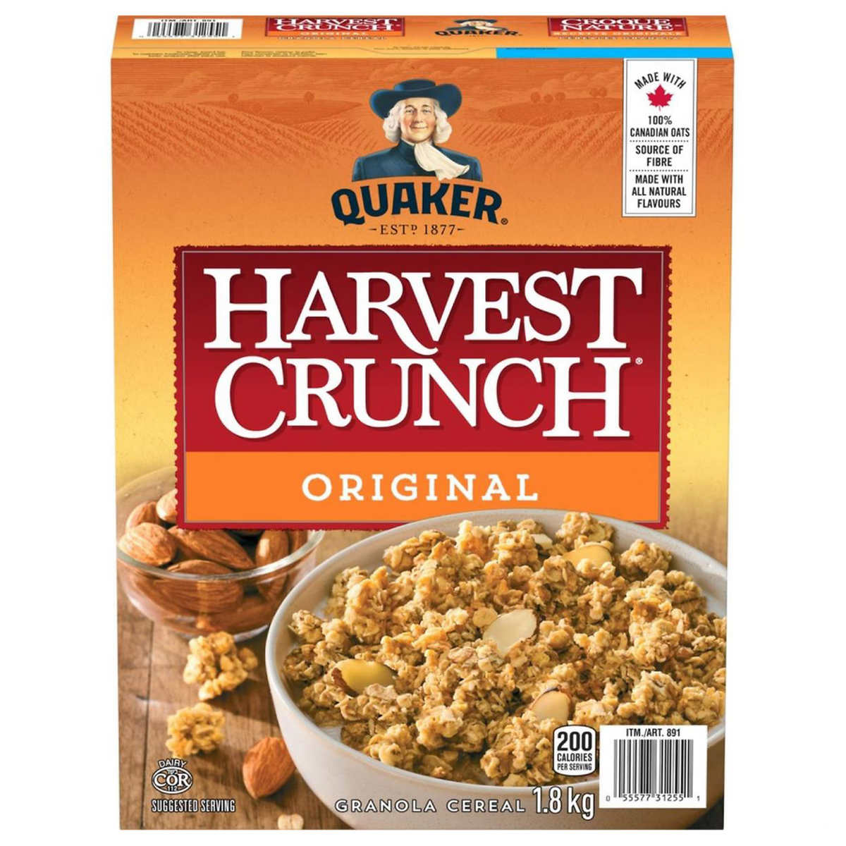 Quaker Harvest Crunch Granola Cereal, Original 桂格即食原味麦片 1.8 kg