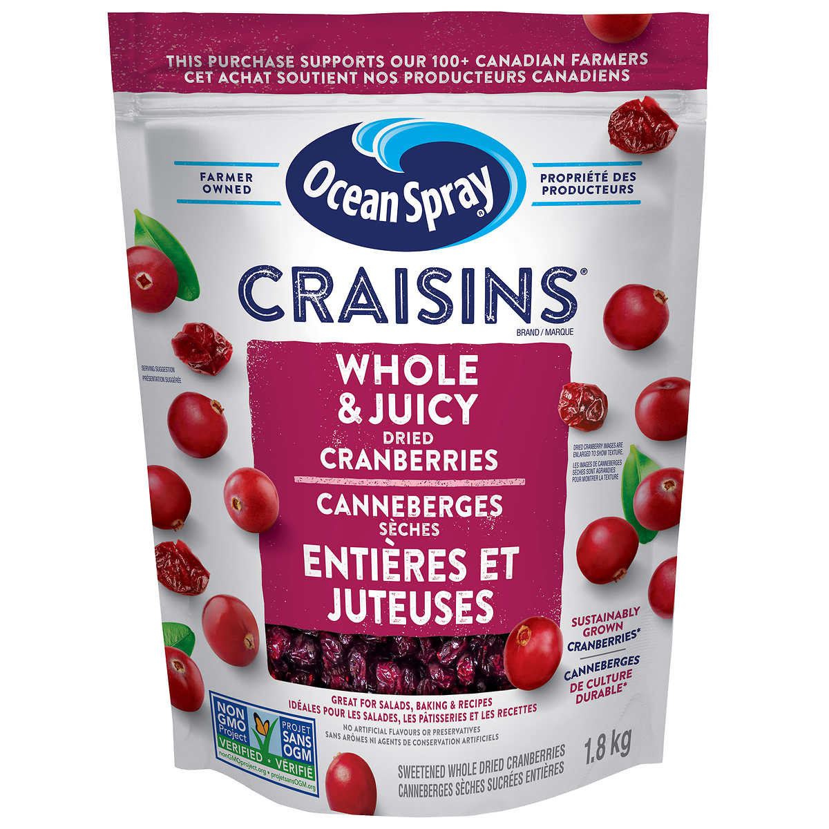 Ocean Spray Craisins Whole & Juicy Dried Cranberries整粒多汁蔓越莓干 1.8 kg