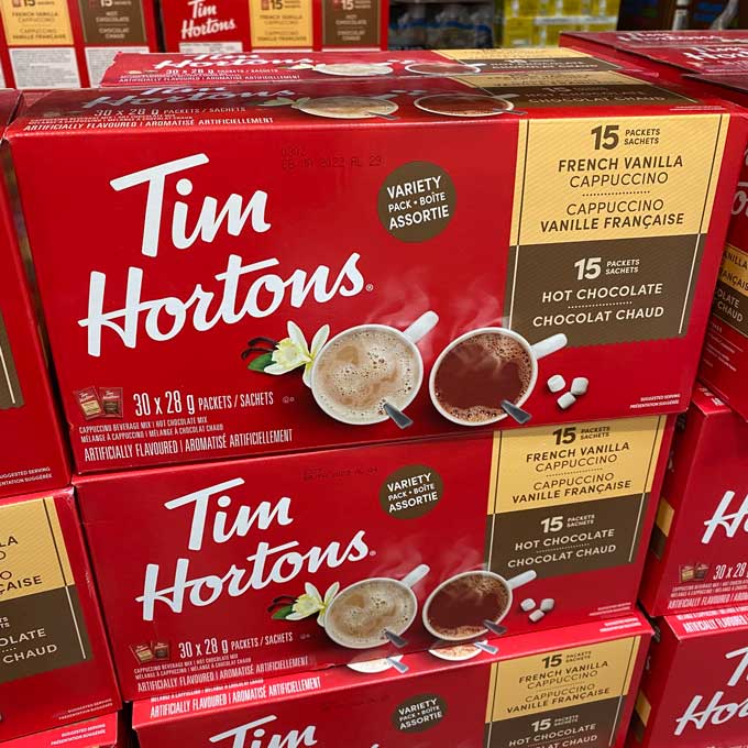 Tim Hortons Hot Chocolate Assorted Variety, French Vanilla & Cappuccino, 30x28g, 15 Packets 咖啡（法式香草卡布奇诺）+热巧克力混合包装各15包