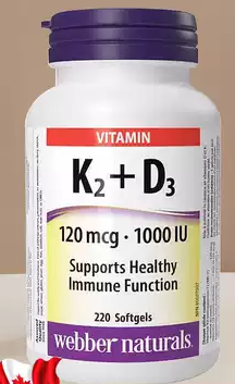 Webber Naturals 维生素K2+D3 120MCG+1000IU 220粒