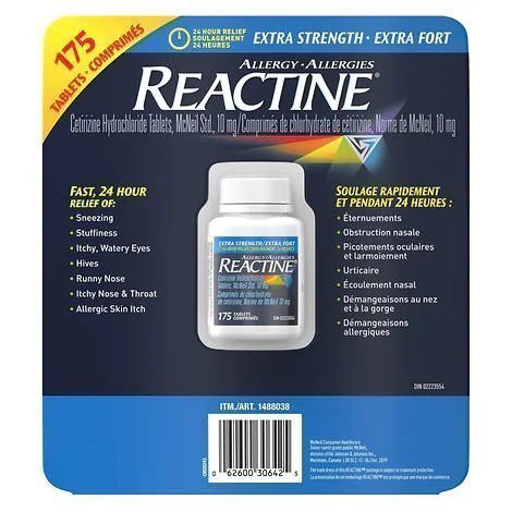 REACTINE Extra Strength – 175 Tablets 强效抗过敏药，大包装175粒