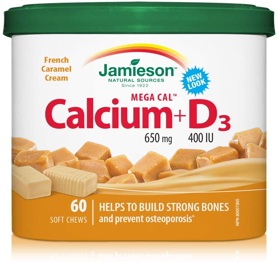 Jamieson Mega Cal™ Calcium 650mg + D3 400 IU Soft Caramel 60 Soft Chews