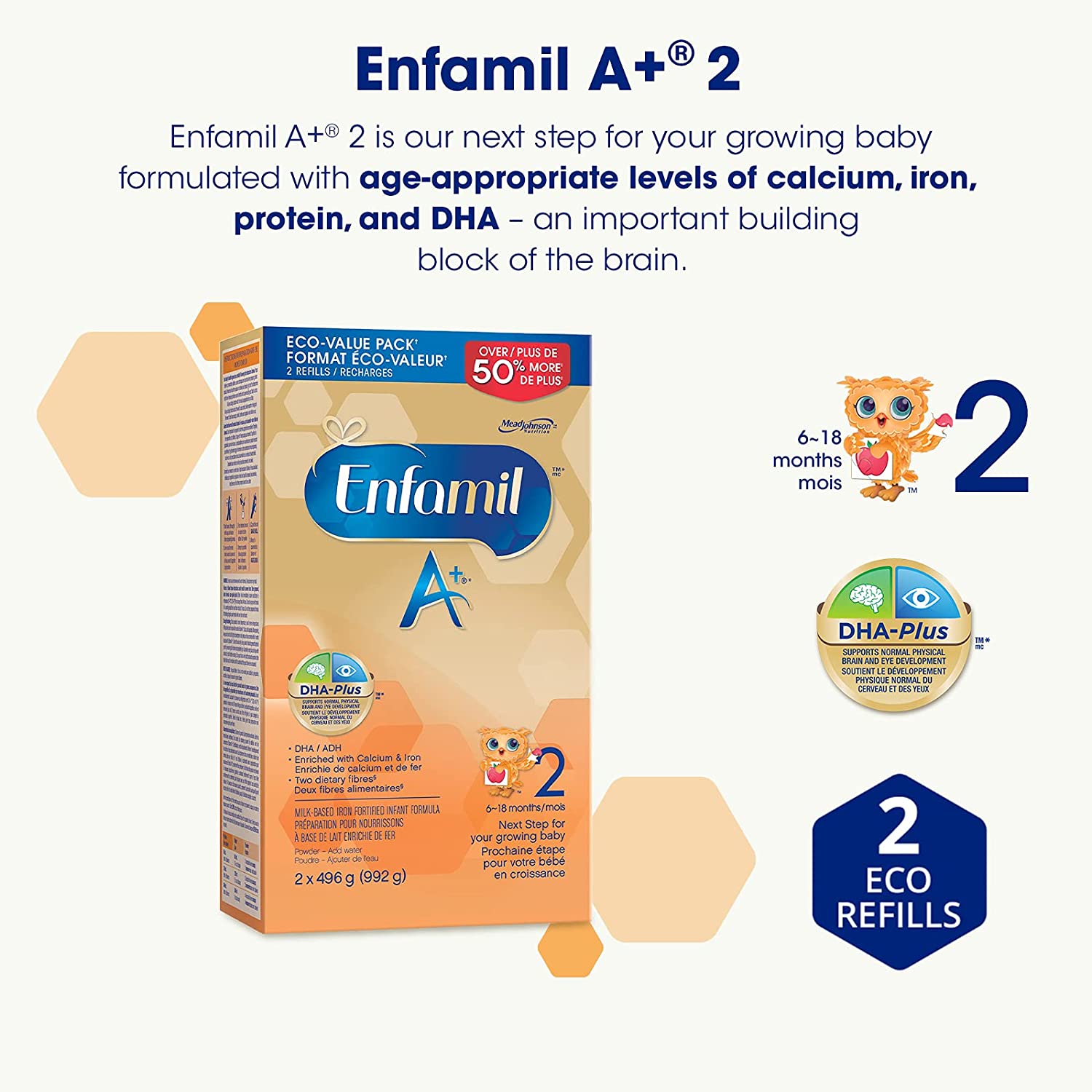 Enfamil A+ 2 Infant Formula, Powder Refill, 992g 美赞臣二段奶粉