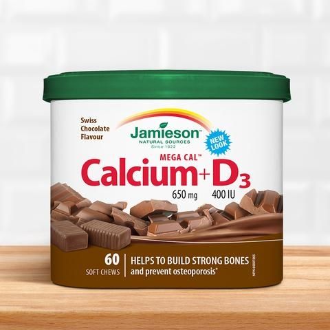 Jamieson Mega Cal™ Calcium 650mg + D3 400 IU Soft Chocolate 60 Soft Chews 健美生巧克力钙糖60粒