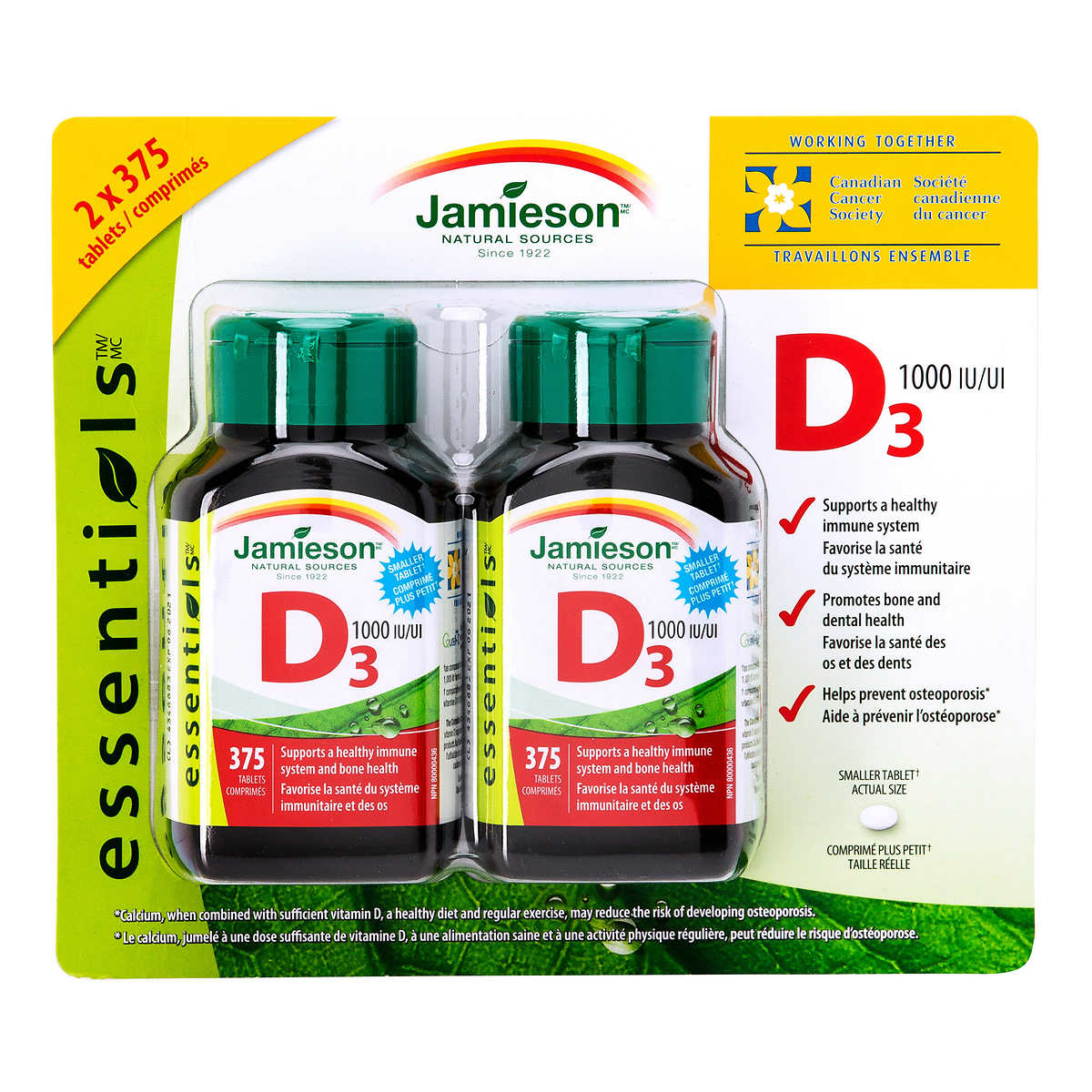 Jamieson 健美生维生素 D3 1000 IU – 375粒 x 2瓶