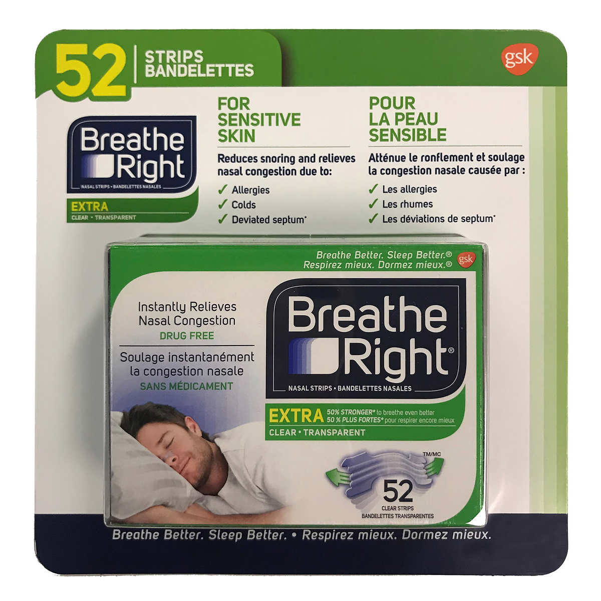 Breathe Right Nasal Strips Extra 强效鼻通贴  52贴