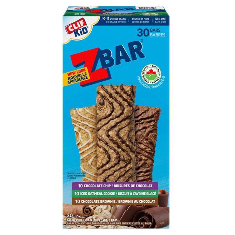 CLIF Bar ZBar Organic Iced Oatmeal Cookie & Chocolate Brownie Chocolate Chip 30 x 36 g有机冰燕麦曲奇巧克力布朗尼巧克力片